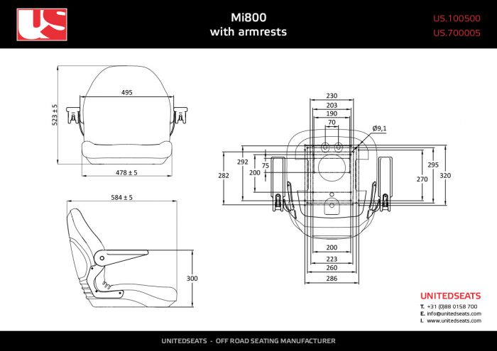 Technische Zeichnung US.100500 UnitedSeats Mi800