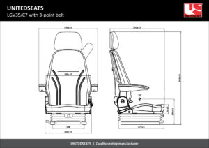 Drawing UnitedSeats LGV35/C7 with 3-point belt - Forklift seat